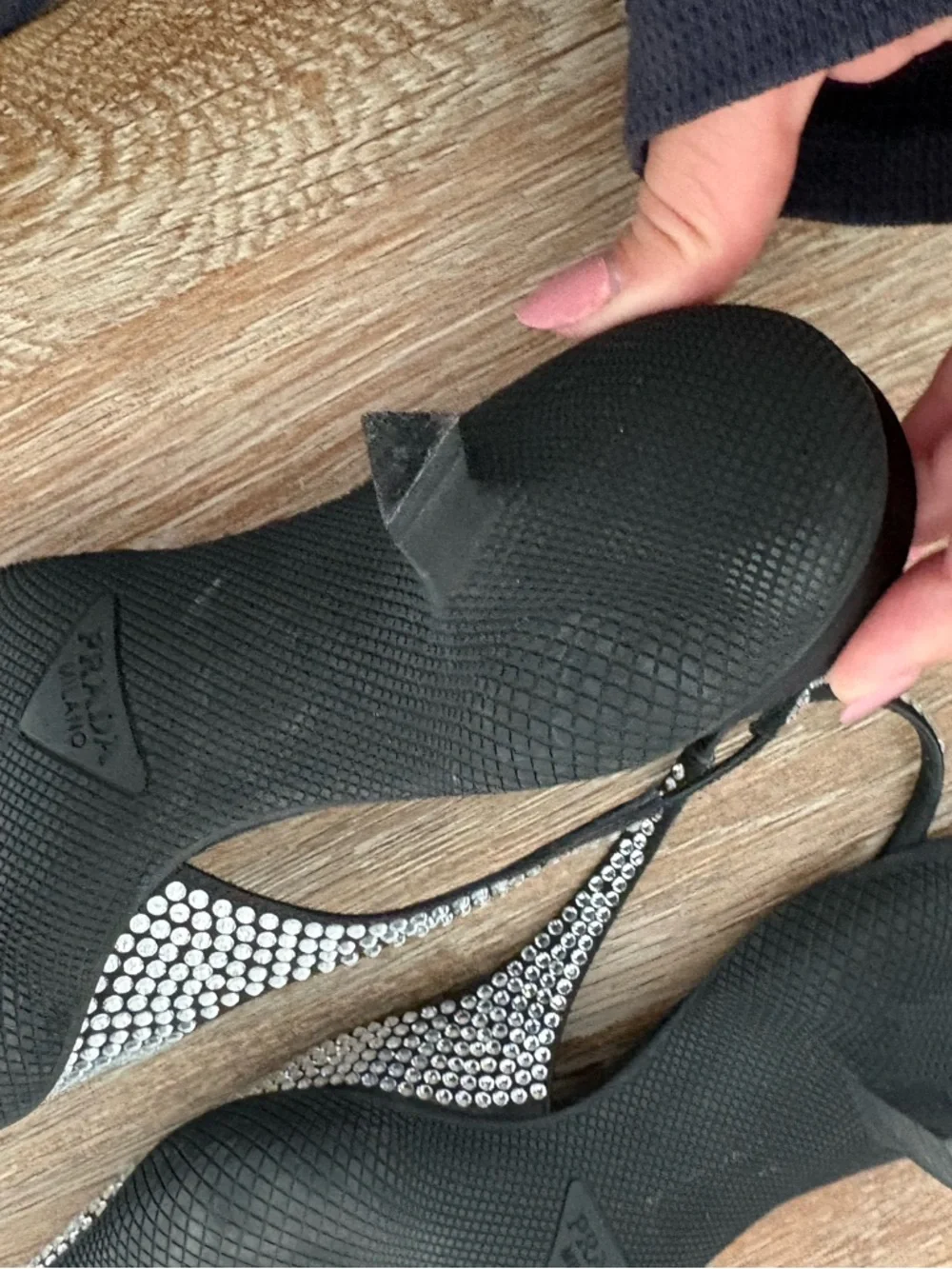 Prada Black Crystal-Studded Pointed Toe Slingback Kitten Heels - Worn 3 Times - Picture 3 of 4